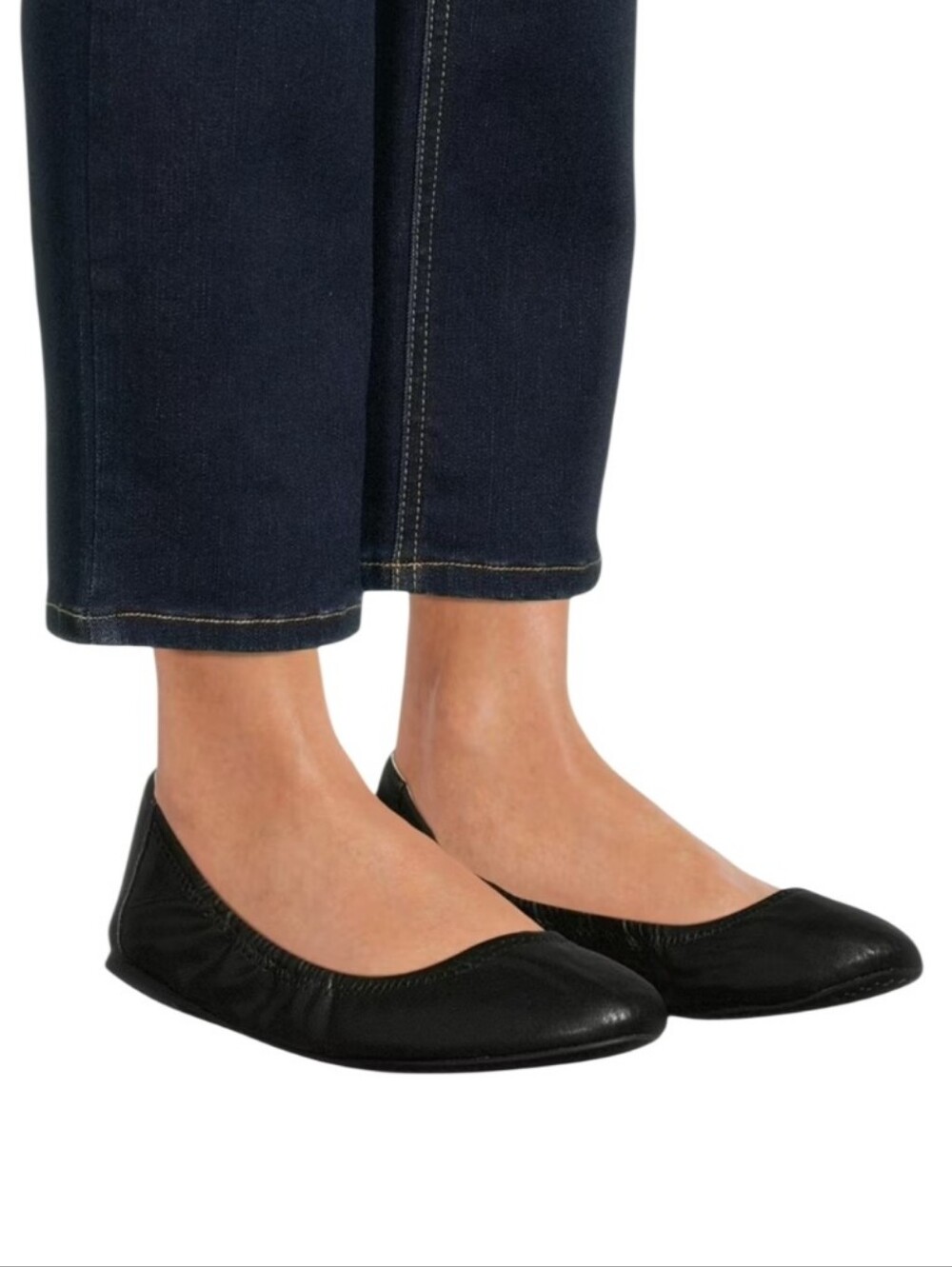 Women's Black Faux Leather Scrunch Ballet Flats Sz 10W Nwt